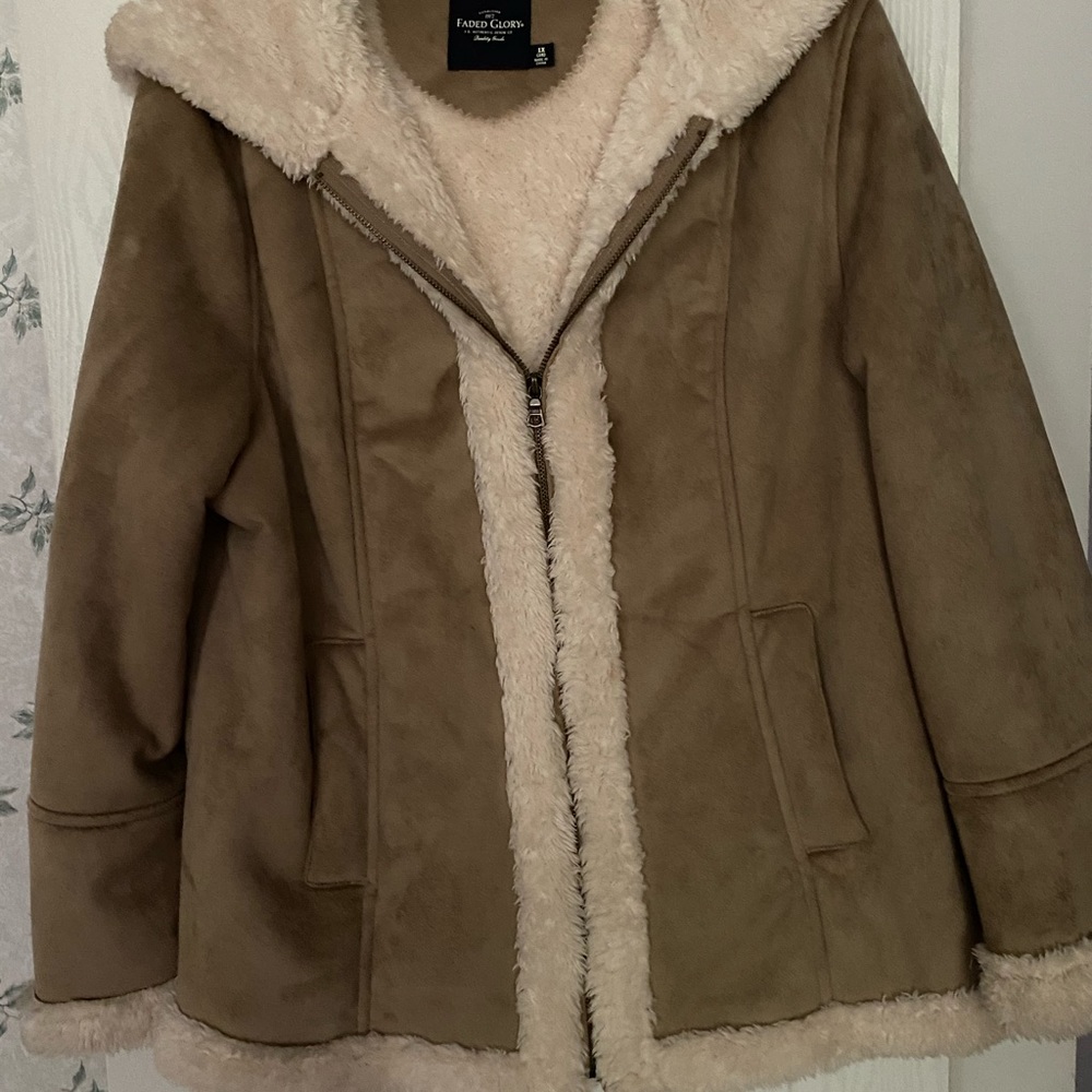 Suade & thick fleece Hooded Winter jacket